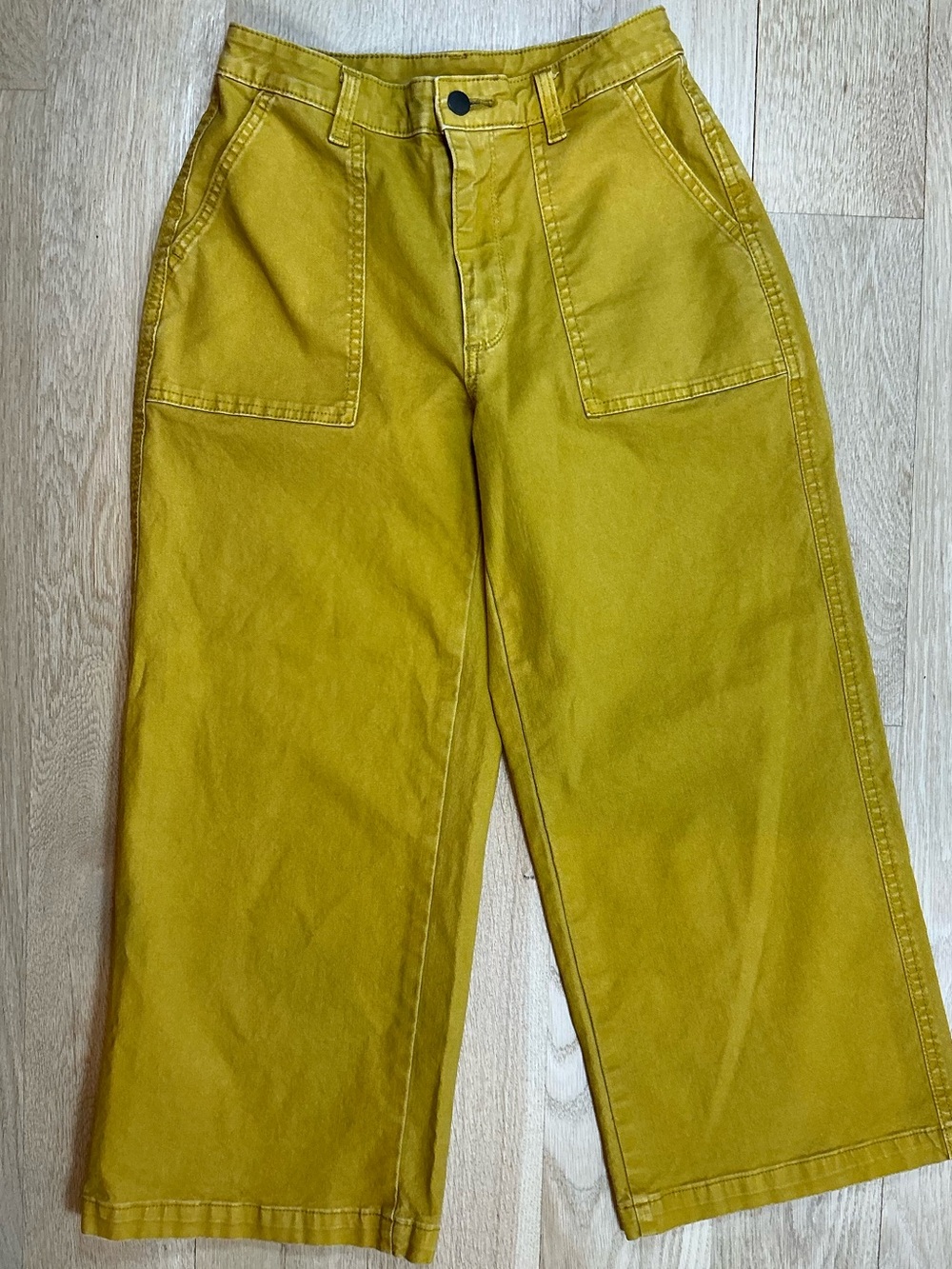 Universal Thread Wide Leg Capri Denim Pants Mustard Yellow Womens Size 2/26 - Picture 11 of 11